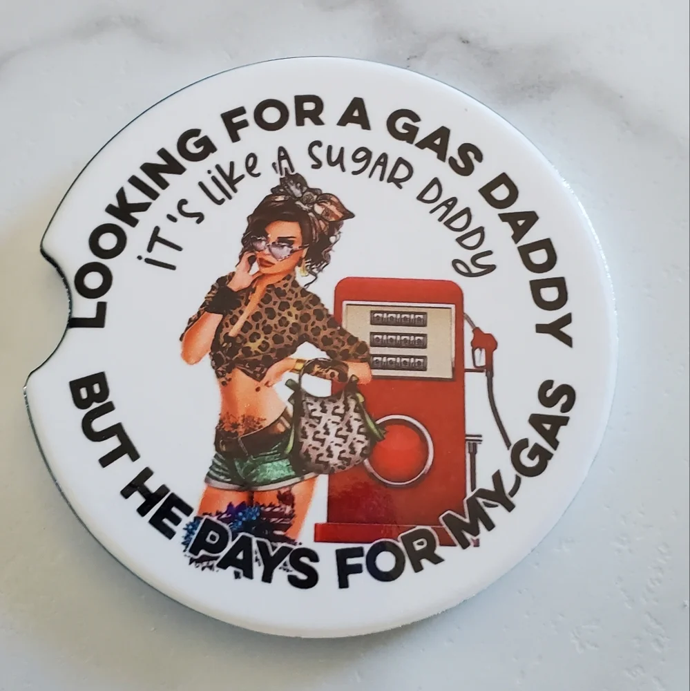Set Of 2 Ceramic Car Coasters Funny Gas Daddy